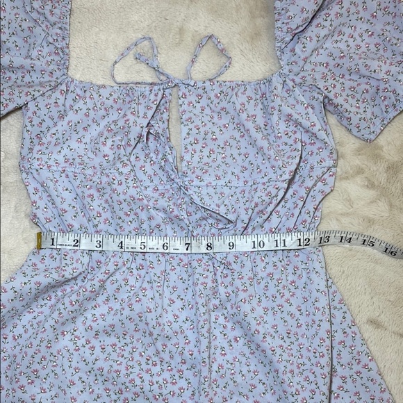 Beginning Boutique Sky Blue Floral Puff Sleeve Mini Dress NWOT - Picture 6 of 9